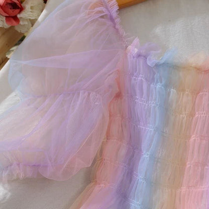 Rainbow Pastel Kawaii Aesthetic Princess Crop Top - mkkawaiishop