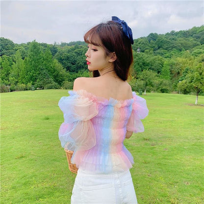 Rainbow Pastel Kawaii Aesthetic Princess Crop Top - mkkawaiishop