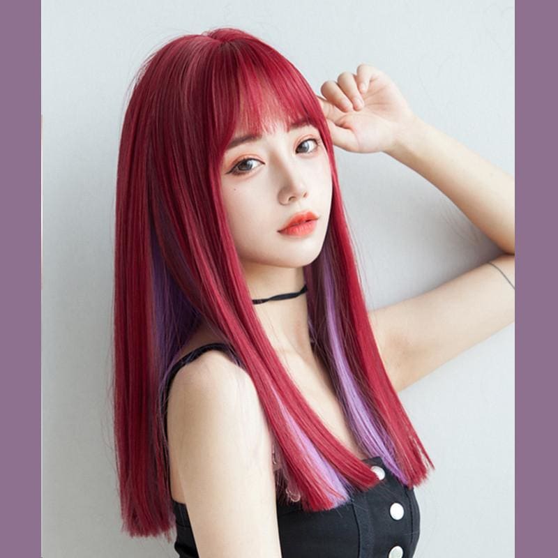 Red Purple Long Straight Wig MK15806 - mkkawaiishop