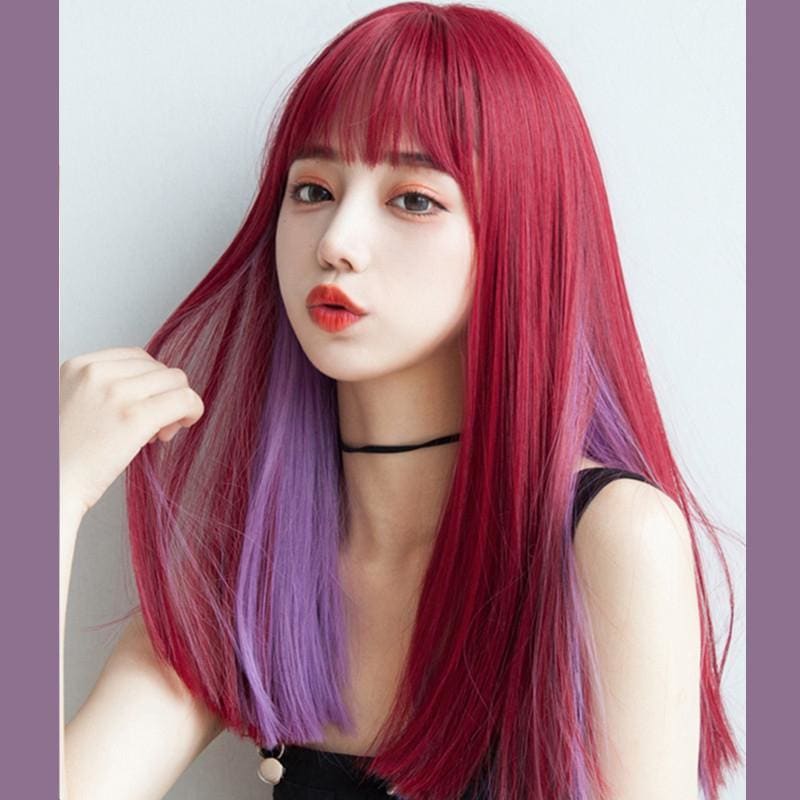 Red Purple Long Straight Wig MK15806 - mkkawaiishop