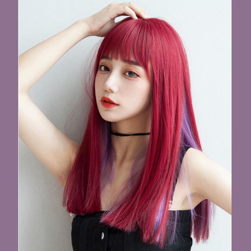 Red Purple Long Straight Wig MK15806 - mkkawaiishop