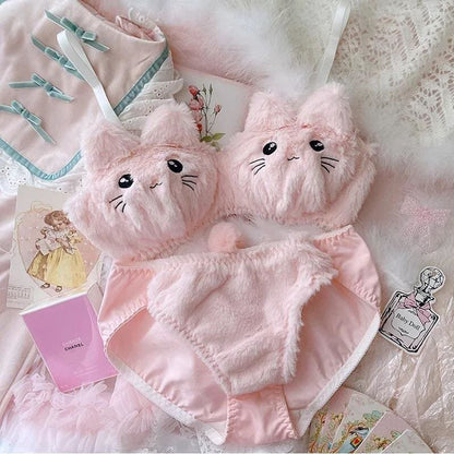 Soft Fuzzy Kitten Kawaii Princess Lingerie Set - mkkawaiishop