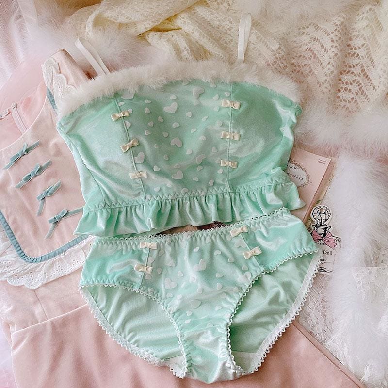 Soft Mint Heart Kawaii Princess Sweet Kawaii Lingerie Set - mkkawaiishop