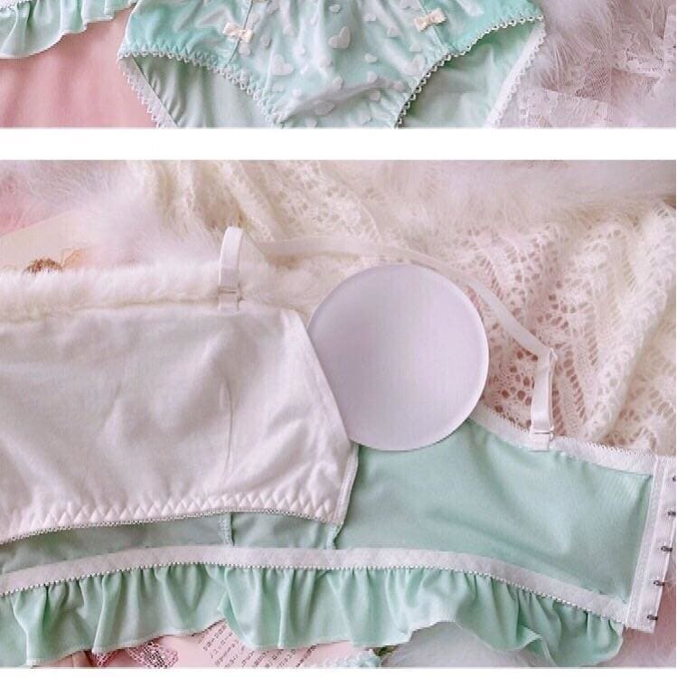 Soft Mint Heart Kawaii Princess Sweet Kawaii Lingerie Set - mkkawaiishop