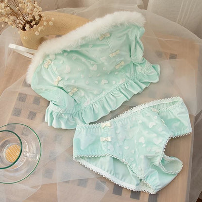 Soft Mint Heart Kawaii Princess Sweet Kawaii Lingerie Set - mkkawaiishop