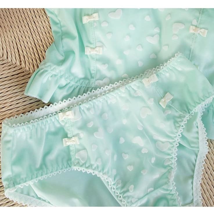 Soft Mint Heart Kawaii Princess Sweet Kawaii Lingerie Set - mkkawaiishop