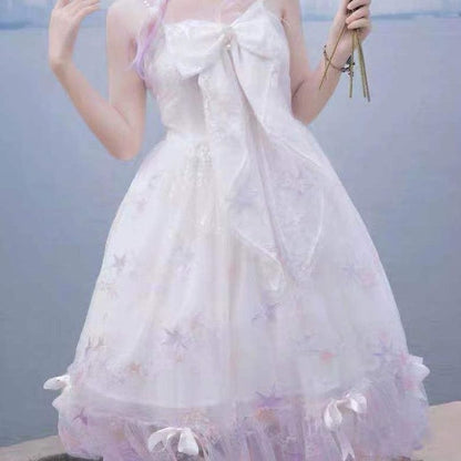 Sweet Star Printed Jsk Lolita Princess Dress Fairy Bow Tie Dress MK15953 - mkkawaiishop
