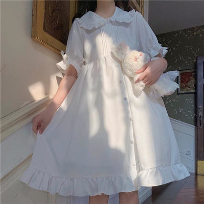 White Blossom Kawaii Princess Lolita Ruffle Dolly Girl Dress - mkkawaiishop